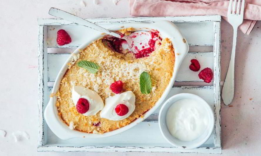 Рецепт горячего кокосово-малиновый пудинг