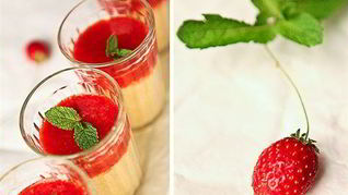 Пудинг из манной крупы с клубничным соусом