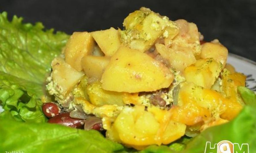 Рецепт картофеля с говядиной, фасолью и опятами