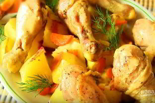 Картофель с курицей в рукаве в духовке