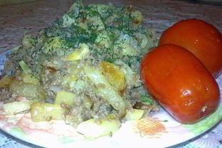 Картошка , жареная с мясным фаршем