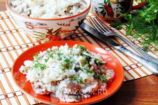 Рис с шампиньонами и рубленой курицей