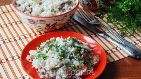рис с шампиньонами и рубленой курицей