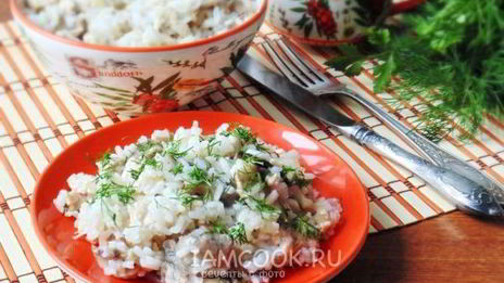 рис с шампиньонами и рубленой курицей