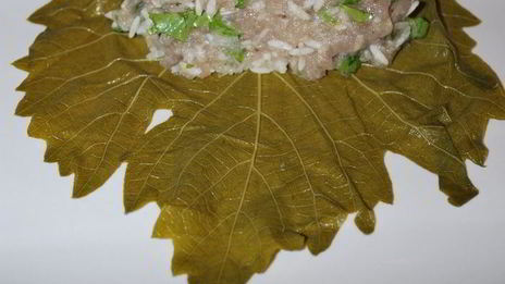 долма с чесночным соусом и кинзой