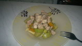 Паста с двумя видами свинины и овощами