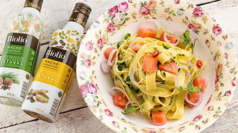 паста с семгой и соусом песто