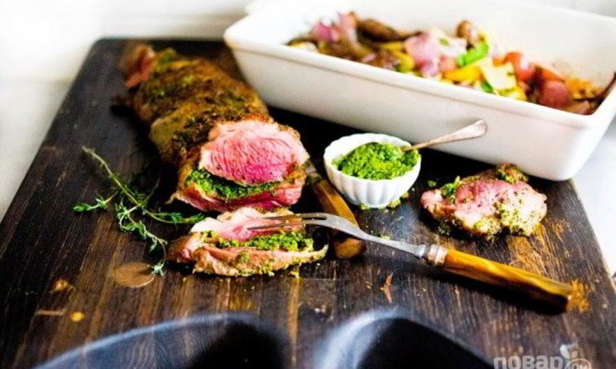 Рецепт баранины, фаршированной травами