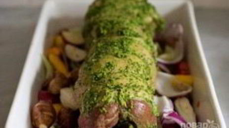 баранина, фаршированная травами