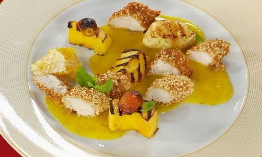 Рецепт филе цыпленка с фруктами на гриле