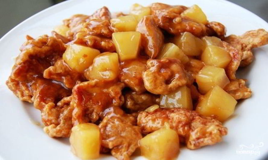 Рецепт курицы с ананасами