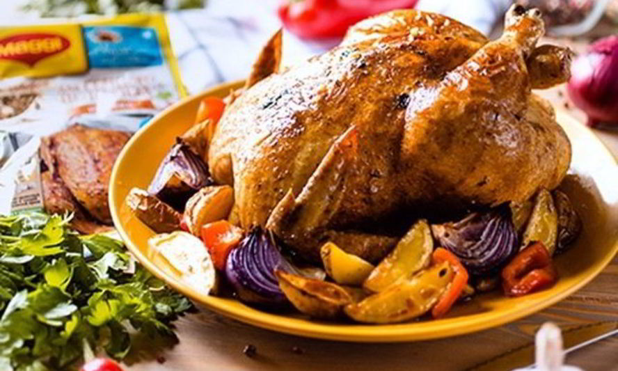 Рецепт сочного цыпленка табака с ароматными травами и специями восточной кухни и гарниром из овощей