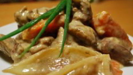 тушеная телятина с грибами