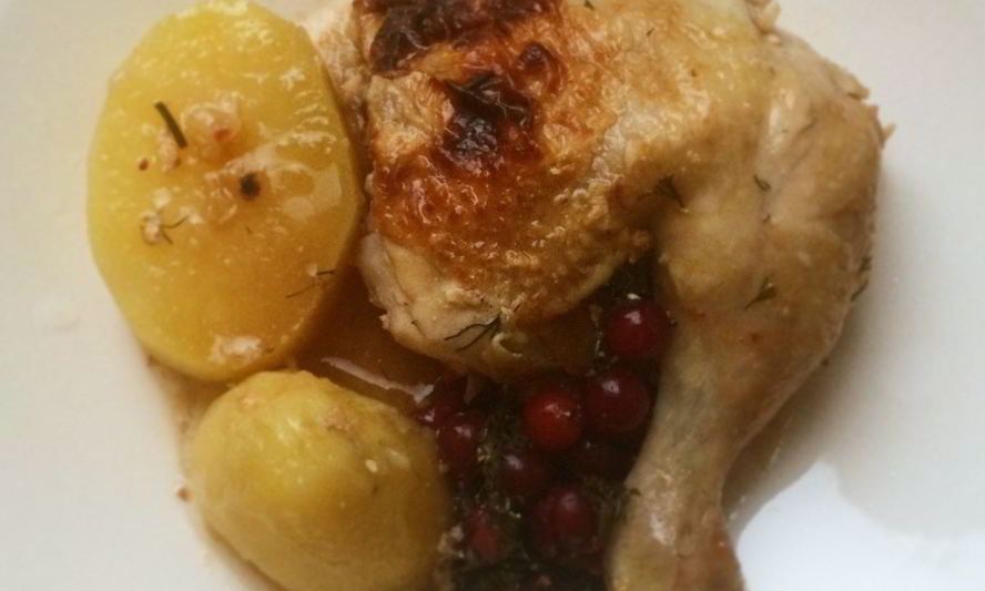 Рецепт запеченной курицы с клюквой и укропом