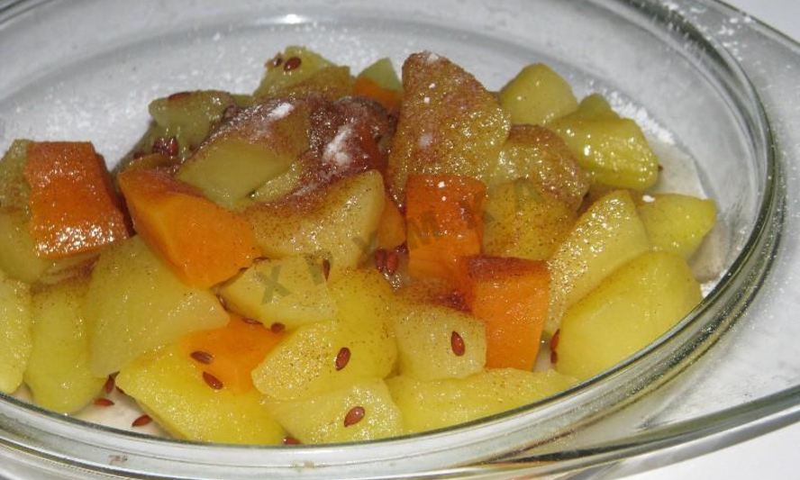 Рецепт запеченных тыква в микроволновке с яблоками