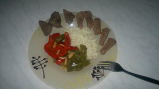 Печень индейки с филе говядины и рисом басмати