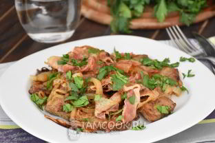 Печень жареная с белыми грибами