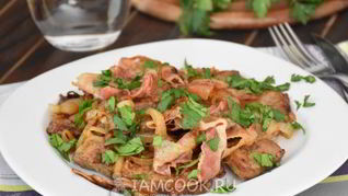 Печень жареная с белыми грибами