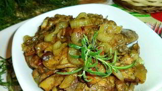 Утиная печень с грибами