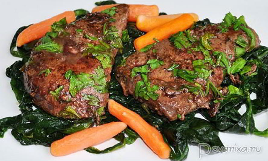 Рецепт жареной печени со шпинатом