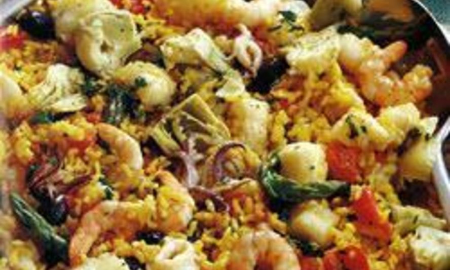 Рецепт паэльи с рыбой и креветками