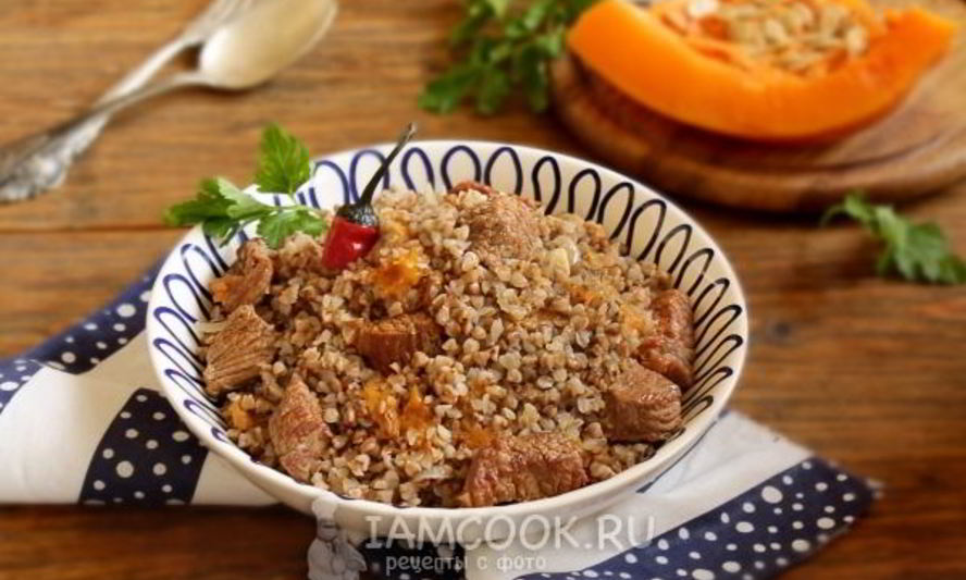 Рецепт плова из гречки с мясом и тыквой