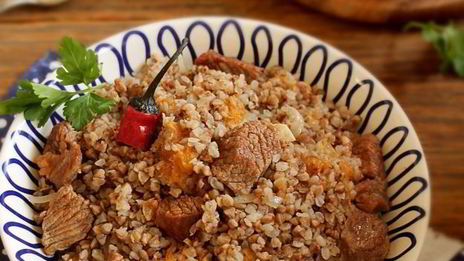 плов из гречки с мясом и тыквой