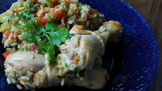 Плов с курицей и баклажанами