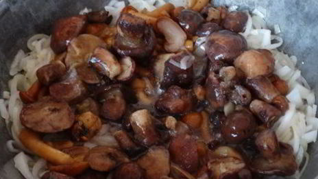 грибное рагу с кабачками в сметанном соусе