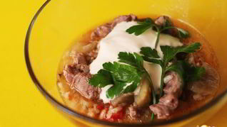 Мясное рагу с баклажанами, перцем и помидорами
