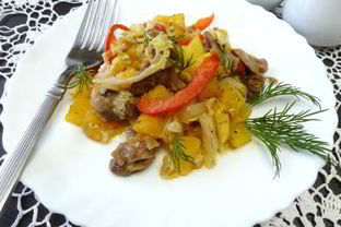 Овощное рагу с куриными желудками