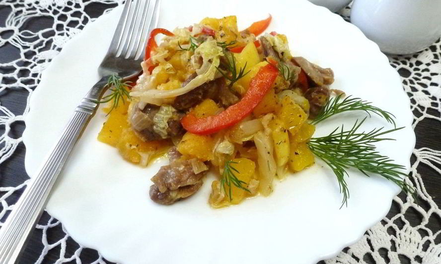 Рецепт овощного рагу с куриными желудками