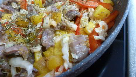 овощное рагу с куриными желудками