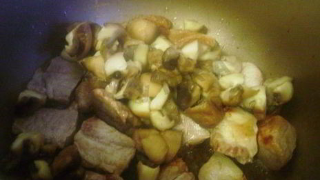 рагу из белой фасоли со свининой и грибами в мультиварке