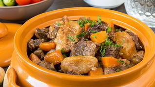 Рагу из говядины с грибными клецками