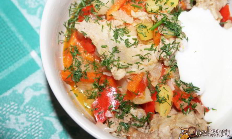 Рецепт рагу из свинины с овощами в мультиварке