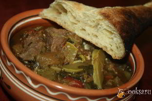 Рагу с говядиной и овощами, запеченными на мангале