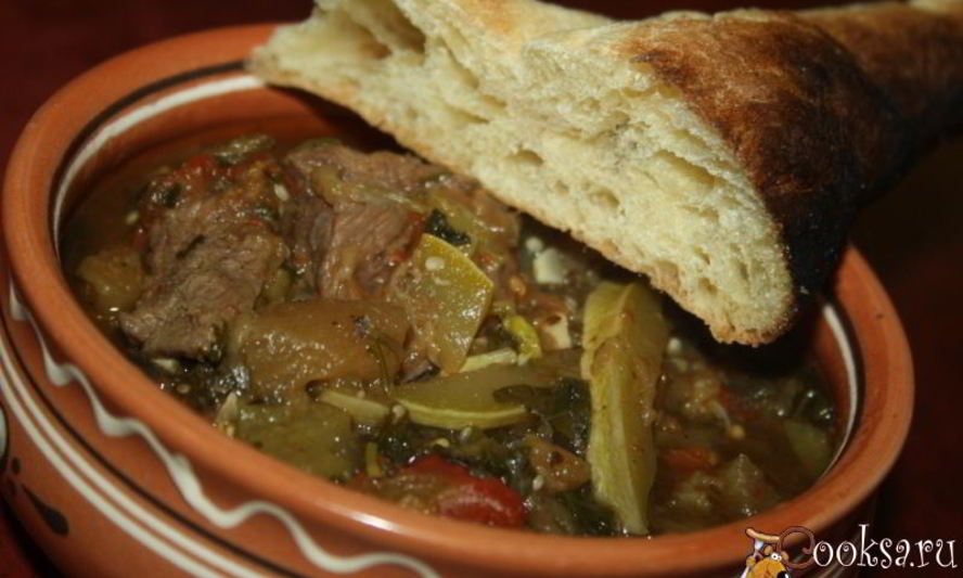 Рецепт рагу с говядиной и овощами, запеченными на мангале