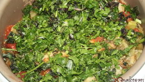 рагу с говядиной и овощами, запеченными на мангале