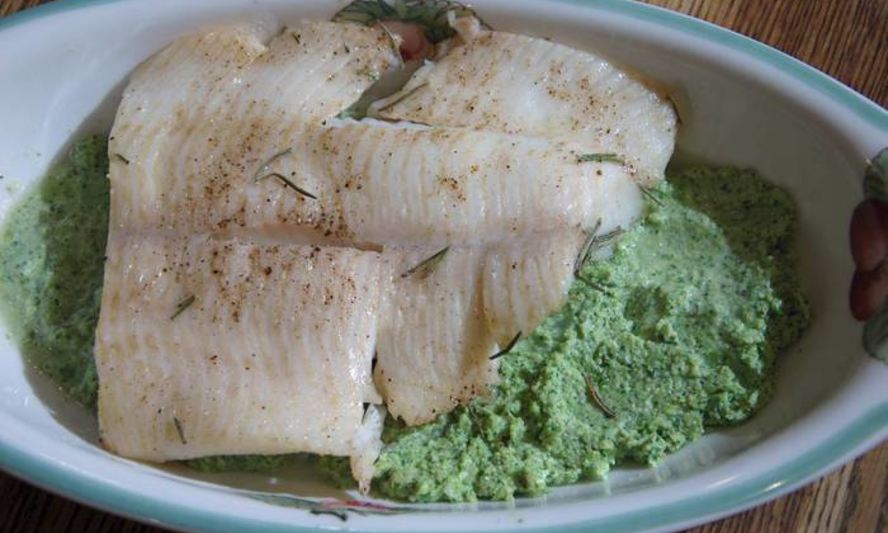 Рецепт палтуса с песто из брокколи