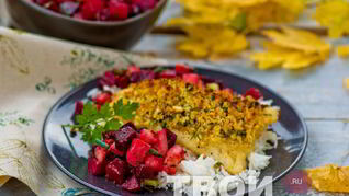 Запеченное филе трески с гарниром из корнеплодов