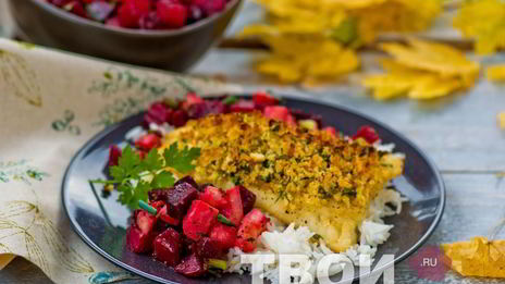 запеченное филе трески с гарниром из корнеплодов