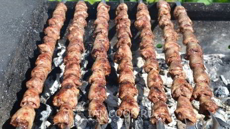 шашлык из куриных сердечек в сметане