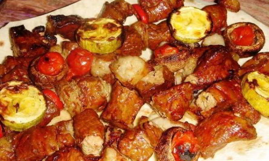 Рецепт шашлыка из печени с салом