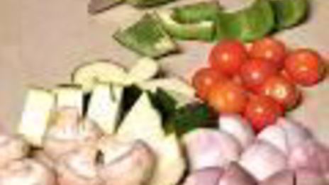 шашлыки из курицы с овощами