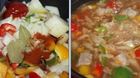 свинина, тушеная с вином и перцем