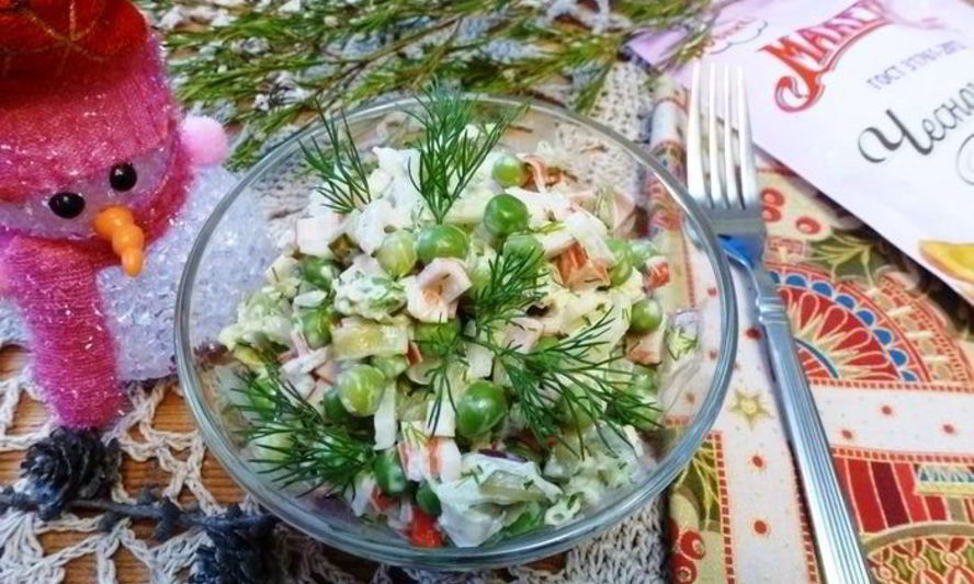 Рецепт салата из крабовых палочек и зеленого горошка