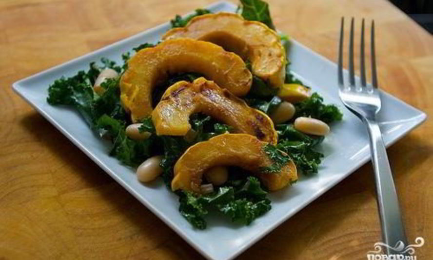 Рецепт салата из сквоша, кале и фасоли