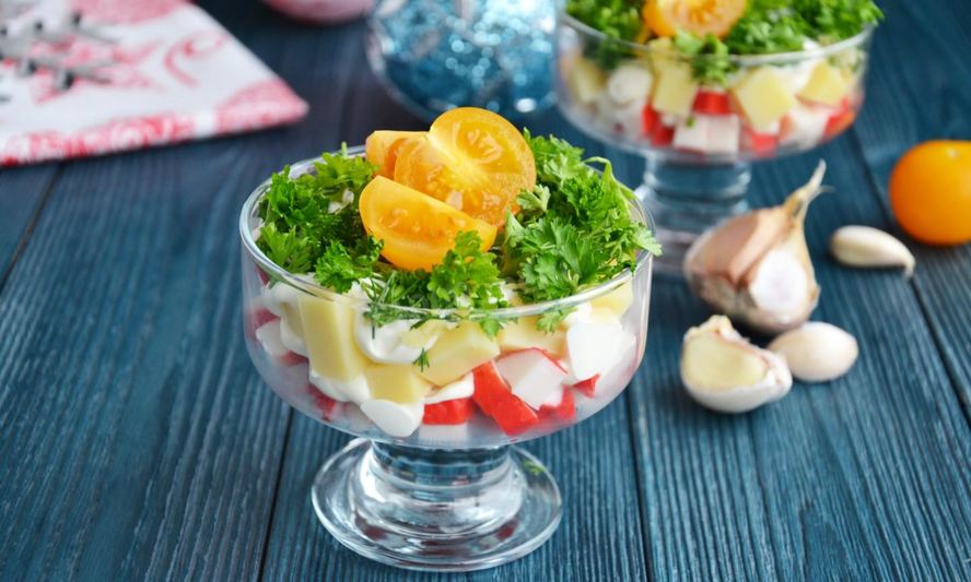 Рецепт салата крабовые палочки сыр чеснок