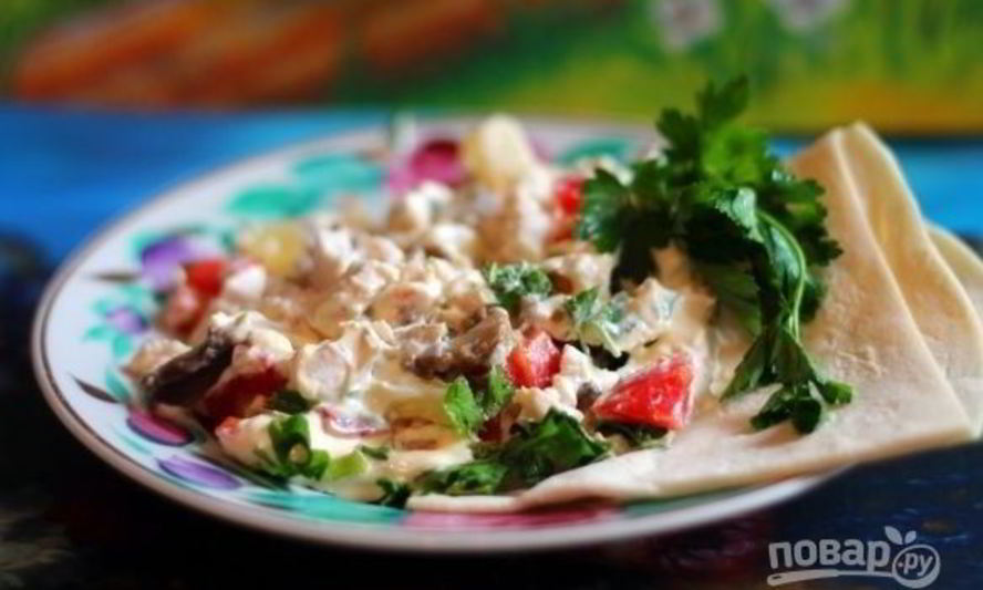 Рецепт салата курица с ананасами